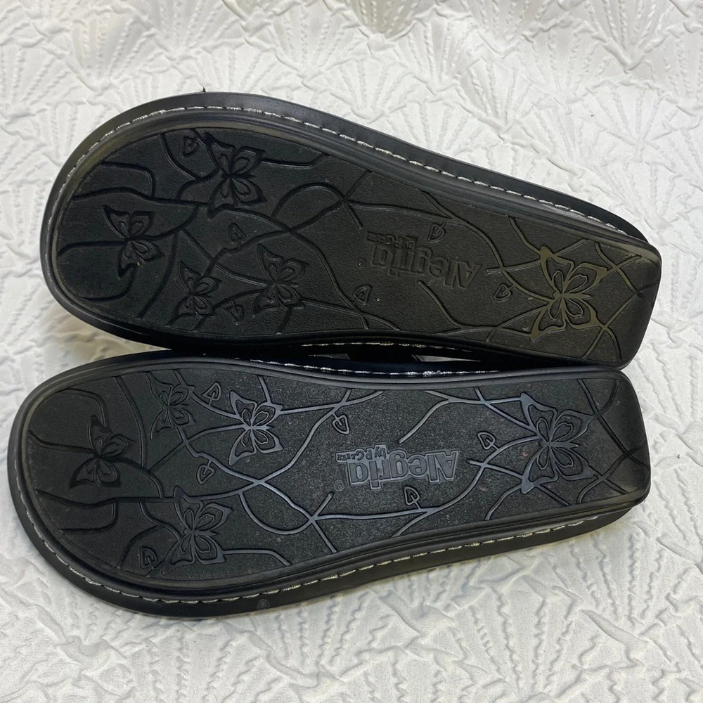 Alegria‎ Victoriah Lustrous Black Strappy Leather Chiappetta Slide Sandals comfy - Picture 14 of 14